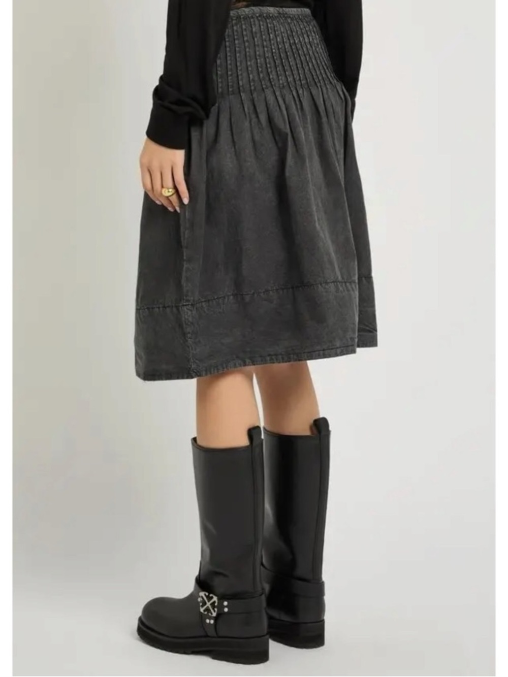 Free People Dainty Bohemian Peyton Pintuck Midi Skirt Washed Black Size 14 - Picture 9 of 16